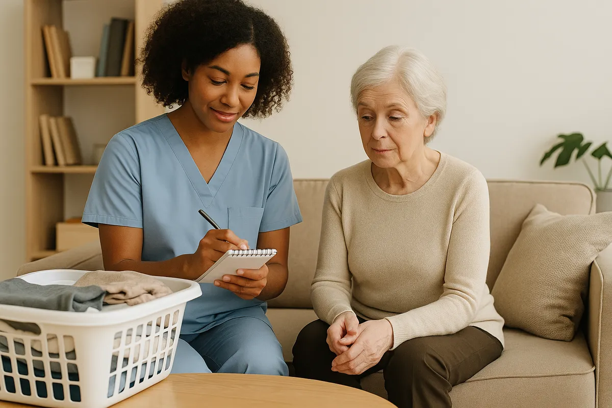 Caregiver assisting senior with daily activities