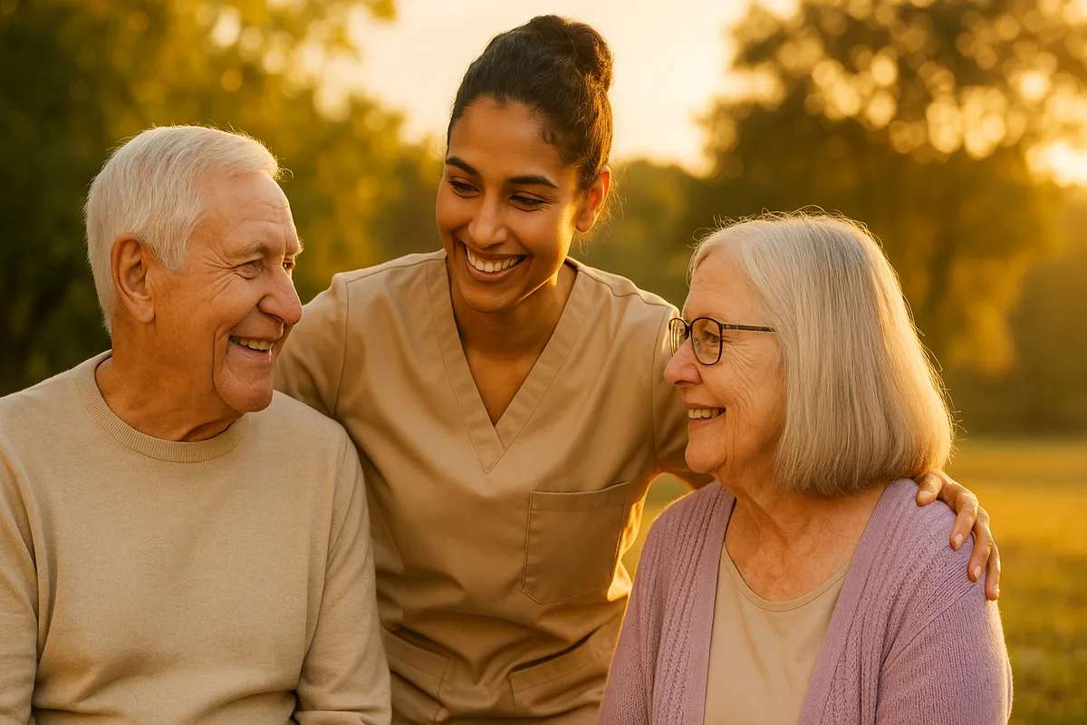 Elderly couple smiling together