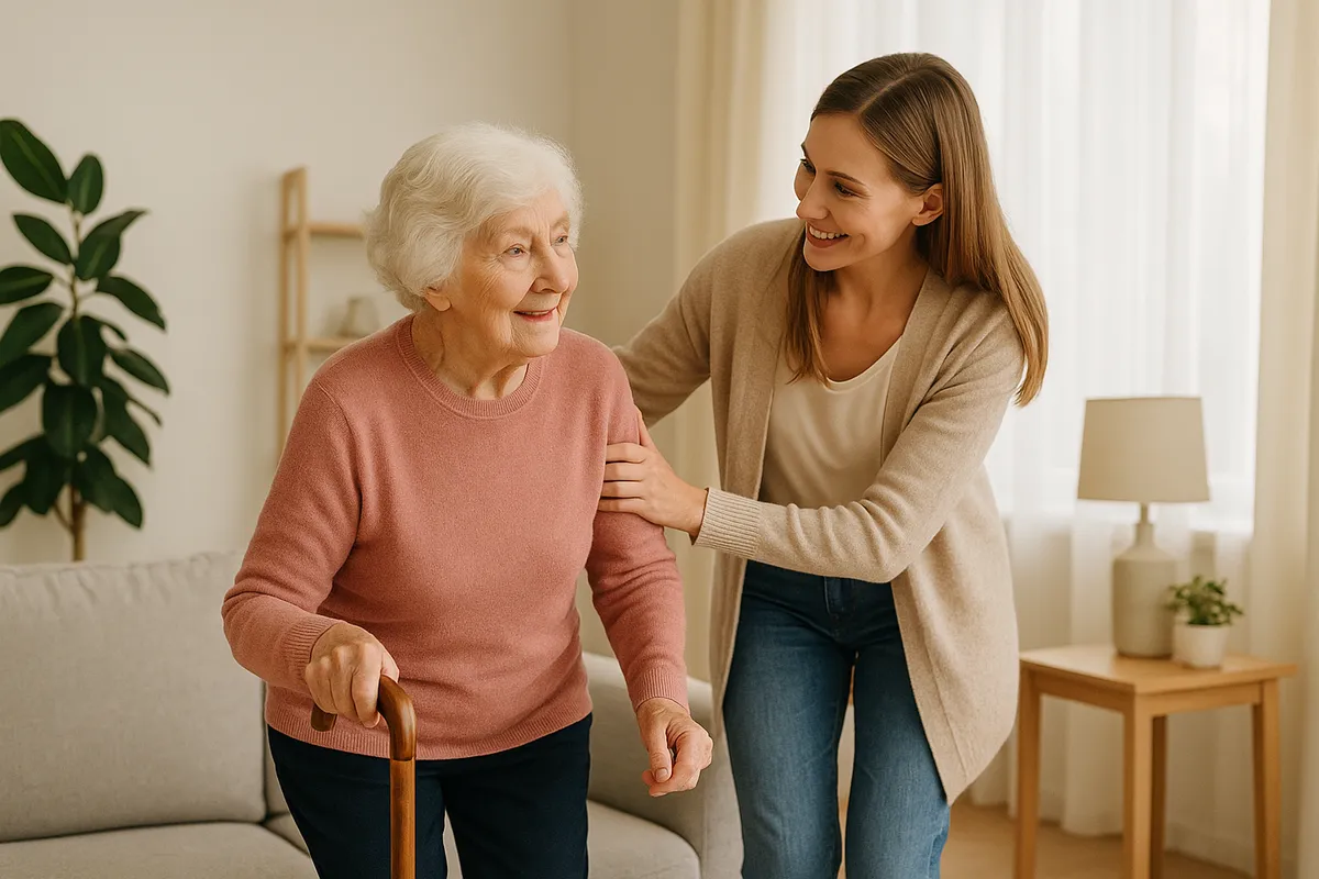Professional caregiver providing home care